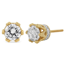 Load image into Gallery viewer, 14K Yellow Gold 2.0 Cttw Round Diamond Crown Stud Earrings (I-J Color, I1-I2 Clarity)
