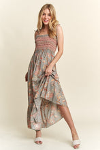 Load image into Gallery viewer, Smocked Printed Square Neck Tie Shoulder Cami Dress For Women – Trendy Smocked Cami Dress with Square Neckline, Tie Shoulders, and Playful Print for a Chic Summer Look
