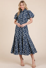 Load image into Gallery viewer, Natural Leaf Pattern Eyelet Lace Puff Sleeve Dress For Women – Elegant and Feminine Eyelet Lace Dress with Puff Sleeves
