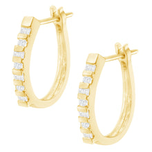 Load image into Gallery viewer, 10K Yellow Gold Round and Baguette Cut Diamond Oblong Hinged Leverback Hoop Earrings (Â¼ Cttw, I-J Color, I2-I3 Clarity)
