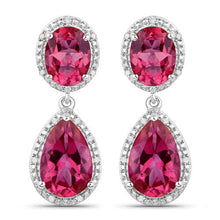 Load image into Gallery viewer, 11.35 Carat Genuine Pink Topaz and White Diamond .925 Sterling Silver Earrings
