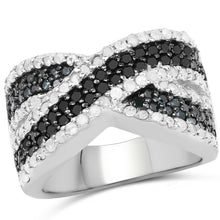 Load image into Gallery viewer, 1.57 Carat Genuine Blue Diamond, White Diamond &amp; Black Diamond .925 Sterling Silver Ring
