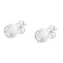 Load image into Gallery viewer, .925 Sterling Silver 1/5 Cttw Round Brilliant-Cut Near Colorless Diamond Miracle-Set Bezel Barrel Style Stud Earrings (I-J Color, I2-I3 Clarity)
