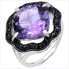 Load image into Gallery viewer, 6.09 Carat Genuine Amethyst &amp; Black Spinel .925 Sterling Silver Ring
