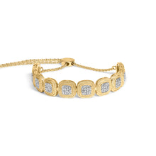 Load image into Gallery viewer, 14k Yellow Gold Plated .925 Sterling 5/8 Cttw Diamond Composite Cushion Frame 4â€-10â€ Adjustable Bolo Bracelet (G-H Color, I1-I2 Clarity)
