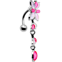Load image into Gallery viewer, White Pink Gem Frosted Flower Trail Top Mount Dangle Belly Ring
