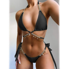 Load image into Gallery viewer, Chain Linked Triangle Tie Side Bikini Swimsuit
