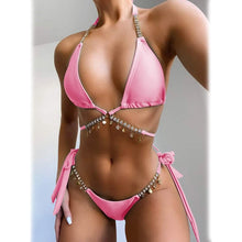 Load image into Gallery viewer, Chain Linked Triangle Tie Side Bikini Swimsuit
