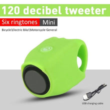 Load image into Gallery viewer, Chargeable Bicycle Bell 120db Waterproof Cycling Bike Bells Electric Horn Mini Portable Cycling Handlebar Bell Bike Tools  Bicycle Bell With 3 Cute Sounds Waterproof Cycle Horn For Kids Road And Mountain Bike
