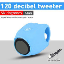 Load image into Gallery viewer, Chargeable Bicycle Bell 120db Waterproof Cycling Bike Bells Electric Horn Mini Portable Cycling Handlebar Bell Bike Tools  Bicycle Bell With 3 Cute Sounds Waterproof Cycle Horn For Kids Road And Mountain Bike
