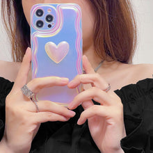Load image into Gallery viewer, Charming Heart Wavy Case For iPhone 11 12 13 14 Pro Max XS Max XR X Holographic Rainbow Soft Air Cushion Shockproof Cover Reflection Purple Pink Case for iPhone Gradient Back Cover
