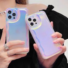 Load image into Gallery viewer, Charming Heart Wavy Case For iPhone 11 12 13 14 Pro Max XS Max XR X Holographic Rainbow Soft Air Cushion Shockproof Cover Reflection Purple Pink Case for iPhone Gradient Back Cover
