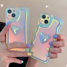 Load image into Gallery viewer, Charming Heart Wavy Case For iPhone 11 12 13 14 Pro Max XS Max XR X Holographic Rainbow Soft Air Cushion Shockproof Cover Reflection Purple Pink Case for iPhone Gradient Back Cover
