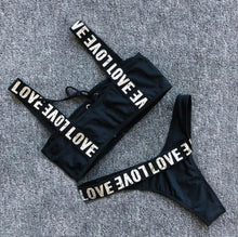 Load image into Gallery viewer, Charming Love Letter Bikini Women Halter Push Up Bathing Suit Swimsuit Women's Push-up Halter Bandage Bikini Swimsuits Swim Bottoms Hollow Out Front Lace Up Bandage Swimwear
