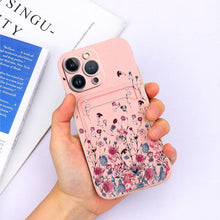 Load image into Gallery viewer, Charming Silicone Soft Anti-Scratch Cases For iPhone 13 Pro Max Case Silicone Wallet Card Holder Cover For iPhone 13 Mini 13ProMax 13Pro Flower Butterfly Beautiful Design Card Holder iPhone Case
