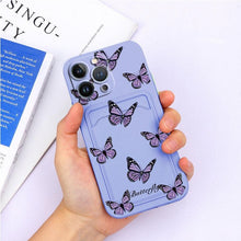 Load image into Gallery viewer, Charming Silicone Soft Anti-Scratch Cases For iPhone 13 Pro Max Case Silicone Wallet Card Holder Cover For iPhone 13 Mini 13ProMax 13Pro Flower Butterfly Beautiful Design Card Holder iPhone Case
