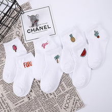 Load image into Gallery viewer, Children's Cotton Socks Cute Cartoon Fruit Embroidery Socks Comfortable Cartoon Socks Combed Out Of Pure Cotton Soft Comfortable Crew Socks For Kids
