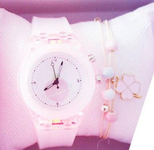 Load image into Gallery viewer, Children Silicone Strap Watches Electronic Colorful Light Source Child Watch Girls Birthday Party Gift Transparent Watchband New Fashion Small Fresh And Simple Girls Electronic Quartz Watch

