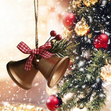 Load image into Gallery viewer, Christmas Bell Ornament Metal Dual Bell Christmas Bell Ornament Decoration with Berry Plaid Bow Christmas Tree Pendants For Making Wind Chimes Christmas Tree Hang Pendant Hang On Door wall porch
