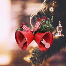 Load image into Gallery viewer, Christmas Bell Ornament Metal Dual Bell Christmas Bell Ornament Decoration with Berry Plaid Bow Christmas Tree Pendants For Making Wind Chimes Christmas Tree Hang Pendant Hang On Door wall porch
