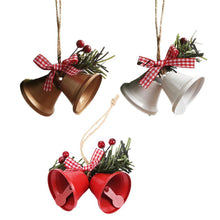 Load image into Gallery viewer, Christmas Bell Ornament Metal Dual Bell Christmas Bell Ornament Decoration with Berry Plaid Bow Christmas Tree Pendants For Making Wind Chimes Christmas Tree Hang Pendant Hang On Door wall porch
