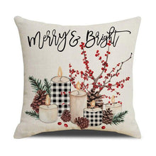 Load image into Gallery viewer, Christmas Decoration Cushion Cover  Decorative Throw Pillow Cover Christmas Decor Xmas Winter Decorations Holiday Pillows Cushion Case Candle Pine Tree Deer Sleigh Printed Pillow Cover Xmas 45X45CM
