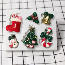 Load image into Gallery viewer, Christmas Snowman Silicone Mold Socks Leaf Bell Tree Cake Decoration Chocolate Fondant Baking Supplies 3D Art Xmas Molds Snowflake Silicone Mold Santa Claus Snowman Christmas Tree Fondant Mold

