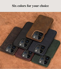Load image into Gallery viewer, Classic Brown Genuine Leather Phone Case for iPhone 13 14 Pro Max 12 Mini 11 12 Pro Max Leather Cover Bumper Phone Case Compatible With iPhone Genuine Leather Slim Back Cover
