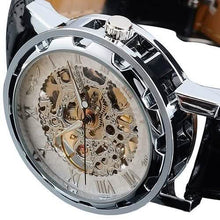Load image into Gallery viewer, Classic Men's Black Leather Band Skeleton Mechanical Sports Army Wrist Watch
