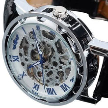 Load image into Gallery viewer, Classic Men's Black Leather Band Skeleton Mechanical Sports Army Wrist Watch
