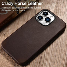 Load image into Gallery viewer, Classic Simple Brown Black Shockproof Drop Proof Phone Case Protective Genuine Leather Case for iPhone 13 Pro Max Business Case for iPhone 13 Mini Classic Magnetic Charging Phone Back Cover
