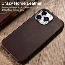 Load image into Gallery viewer, Classic Simple Brown Black Shockproof Drop Proof Phone Case Protective Genuine Leather Case for iPhone 13 Pro Max Business Case for iPhone 13 Mini Classic Magnetic Charging Phone Back Cover
