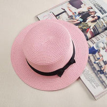 Load image into Gallery viewer, Classic Simple Female Hat For Summer Beach Hat Casual Lady Summer Solid Color Straw Hat Women Elegant Hat Traveling Hats UV Protection Sun Cap Women Flat Bowknot Design Cute Cap Girls Hat 56-58cm
