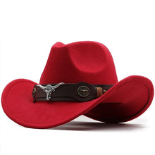 Load image into Gallery viewer, Classic Simple Women Men Wool Western Cowboy Hat Women Men's Western Cowboy Unisex Hat Gentleman Wide Brim Hat Dad Cowgirl Hats Cowgirl Hats With Wide Belt

