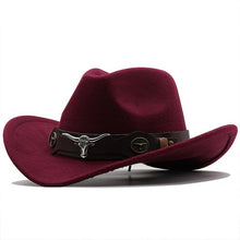 Load image into Gallery viewer, Classic Simple Women Men Wool Western Cowboy Hat Women Men's Western Cowboy Unisex Hat Gentleman Wide Brim Hat Dad Cowgirl Hats Cowgirl Hats With Wide Belt
