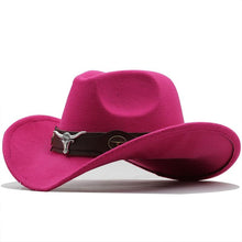 Load image into Gallery viewer, Classic Simple Women Men Wool Western Cowboy Hat Women Men's Western Cowboy Unisex Hat Gentleman Wide Brim Hat Dad Cowgirl Hats Cowgirl Hats With Wide Belt
