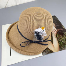 Load image into Gallery viewer, Classic Style Straw Hat Women Foldable Traveling Summer Women's Big Sun Hat Vintage Design Wide Side Straw Hat Female Summer Beach Hat Holiday Party Cap 56-58CM
