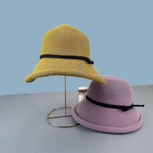 Load image into Gallery viewer, Classic Style Straw Hat Women Foldable Traveling Summer Women's Big Sun Hat Vintage Design Wide Side Straw Hat Female Summer Beach Hat Holiday Party Cap 56-58CM
