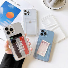 Load image into Gallery viewer, Clear Dual Card Slots Transparent Phone Case For iPhone 14 13 12 11 Pro Max XS Max XR X Full Body Shockproof Soft Silicone Back Cover
