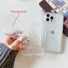 Load image into Gallery viewer, Clear Dual Card Slots Transparent Phone Case For iPhone 14 13 12 11 Pro Max XS Max XR X Full Body Shockproof Soft Silicone Back Cover
