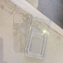 Load image into Gallery viewer, Clear Holographic Love Heart Pattern Cute Case with Card Holder Love Gradient Transparent Soft Case For iPhone 14 13 11 12 Pro Max Mini  X XS XR 7 8 Plus Wallet Card Holder Cover
