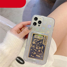 Load image into Gallery viewer, Clear Holographic Love Heart Pattern Cute Case with Card Holder Love Gradient Transparent Soft Case For iPhone 14 13 11 12 Pro Max Mini  X XS XR 7 8 Plus Wallet Card Holder Cover
