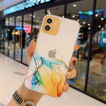 Load image into Gallery viewer, Clear Watercolor Marble Texture Phone Case For iPhone 11 Pro Max 11 Mini X XR XS Max 7 8 6s Plus Soft Back Cover Gold-Plated Silicone Mobile Phone Case Bumper Scratch-Resistant Protective Case
