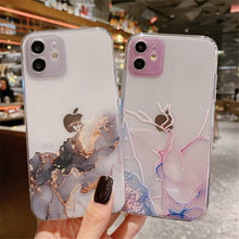 Load image into Gallery viewer, Clear Watercolor Marble Texture Phone Case For iPhone 11 Pro Max 11 Mini X XR XS Max 7 8 6s Plus Soft Back Cover Gold-Plated Silicone Mobile Phone Case Bumper Scratch-Resistant Protective Case
