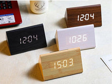 Load image into Gallery viewer, Clocks LED Wooden Alarm Clock Watch Wooden Wood Clock New Version LED Alarm Digital Desk Clock Adjustable Brightness, Alarm Time, Displays Time Date Temperature  Table Voice Control Digital Wood Electronic Desktop Table
