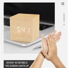 Load image into Gallery viewer, Clocks LED Wooden Alarm Clock Watch Wooden Wood Clock New Version LED Alarm Digital Desk Clock Adjustable Brightness, Alarm Time, Displays Time Date Temperature  Table Voice Control Digital Wood Electronic Desktop Table

