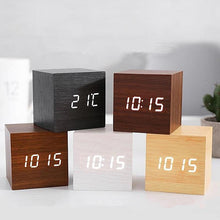 Load image into Gallery viewer, Clocks LED Wooden Alarm Clock Watch Wooden Wood Clock New Version LED Alarm Digital Desk Clock Adjustable Brightness, Alarm Time, Displays Time Date Temperature  Table Voice Control Digital Wood Electronic Desktop Table
