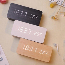 Load image into Gallery viewer, Clocks LED Wooden Alarm Clock Watch Wooden Wood Clock New Version LED Alarm Digital Desk Clock Adjustable Brightness, Alarm Time, Displays Time Date Temperature  Table Voice Control Digital Wood Electronic Desktop Table
