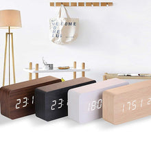Load image into Gallery viewer, Clocks LED Wooden Alarm Clock Watch Wooden Wood Clock New Version LED Alarm Digital Desk Clock Adjustable Brightness, Alarm Time, Displays Time Date Temperature  Table Voice Control Digital Wood Electronic Desktop Table
