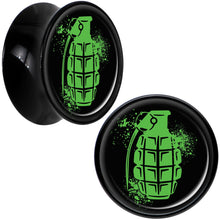 Load image into Gallery viewer, Black Acrylic Green Grenade Saddle Plug Set 5/8
